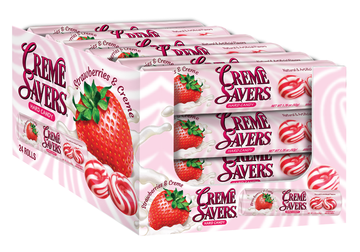 All City Candy Creme Savers Strawberries & Creme 1.76 oz. Roll 1 Roll Iconic Candy For fresh candy and great service, visit www.allcitycandy.com