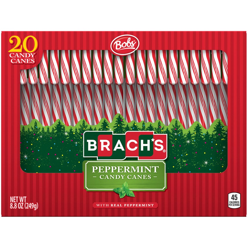 All City Candy Brach's Bob's Red and White Mint Canes 20 Count Box 8.8 oz. Case of 20 Brach's For fresh candy and great service, visit www.allcitycandy.com