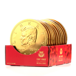 All City Candy Fort Knox Mega Medallion Milk Chocolate Coin Chocolate Gerrit J. Verburg Candy Case of 12 For fresh candy and great service, visit www.allcitycandy.com