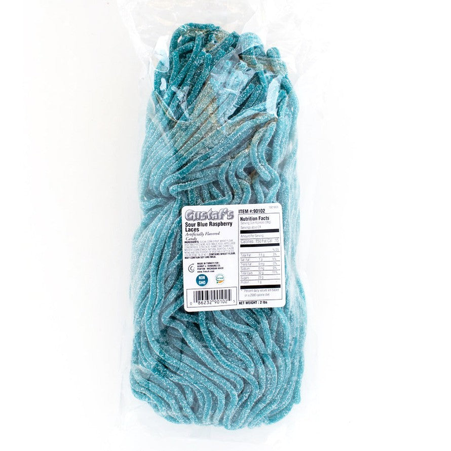 Bag Laces Raspberry T1 Gustaf's Sour Blue Raspberry Licorice Laces - 2 LB Bag - All City Candy