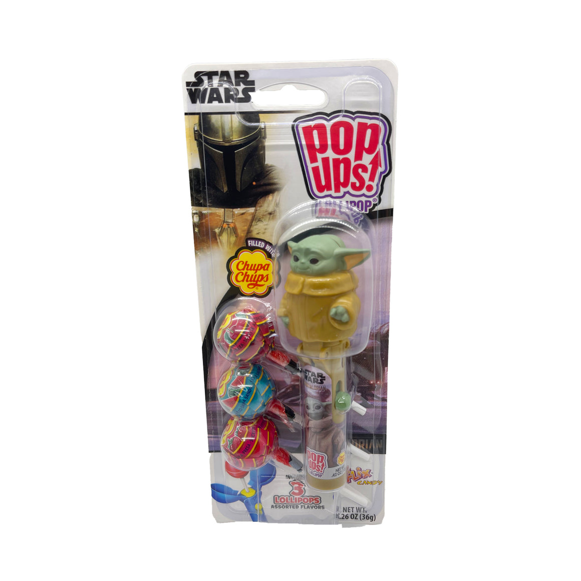 All City Candy Flix Pop ups! Star Wars Blister Card 1.26 oz. Grogu Novelty Flix Candy For fresh candy and great service, visit www.allcitycandy.com
