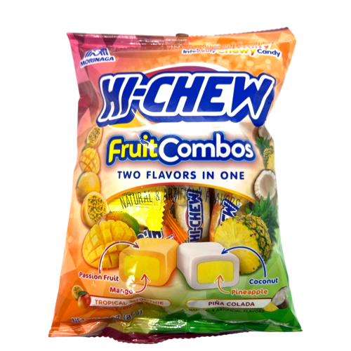 Hi Chew Fruit Combos Tropical Smoothie Pina Colada 3 oz. Bag - For fresh candy and great customer service, visit www.allcitycandy.com