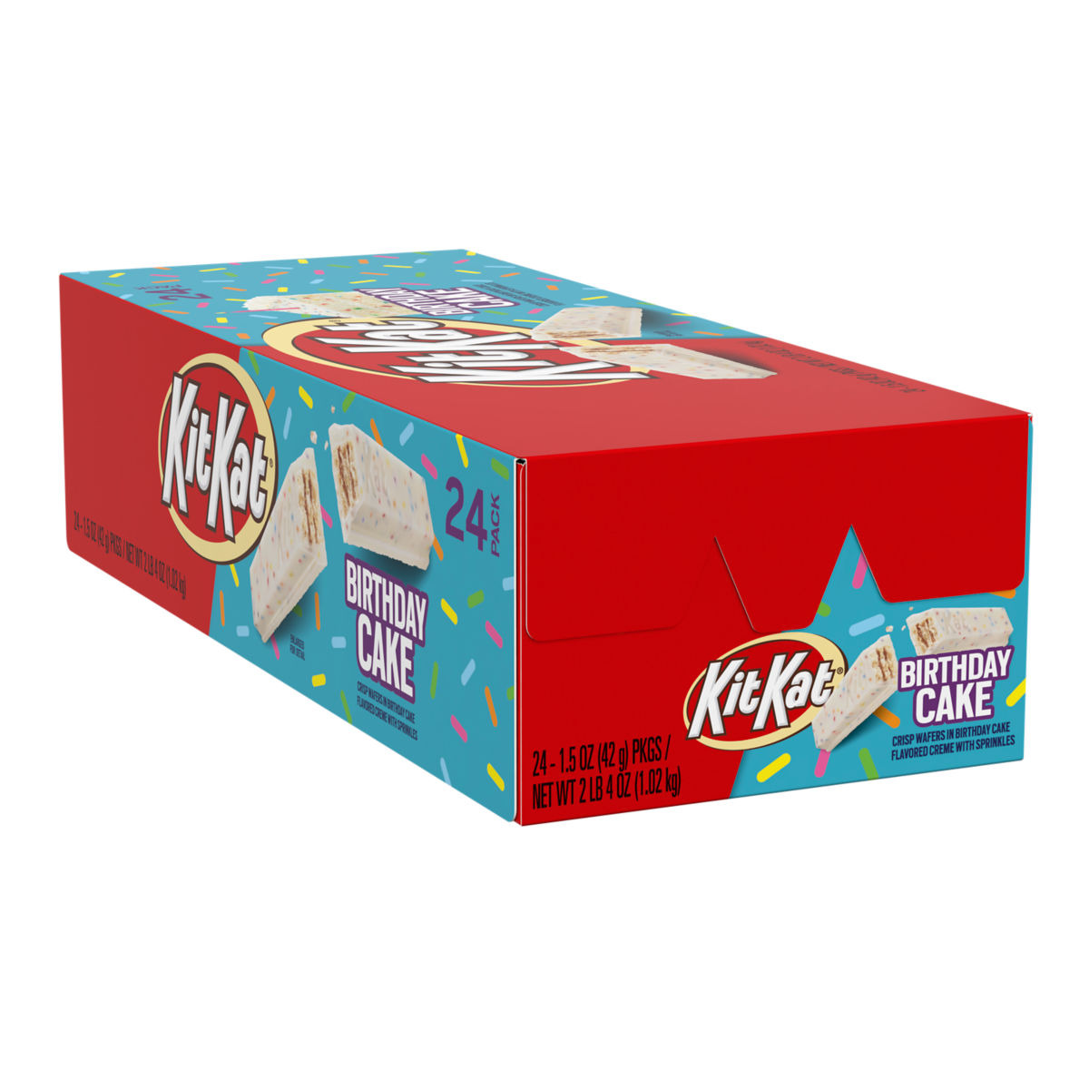 Kit Kat, Limited Edition Crisp Wafers in Birthday Cake Flavored White Crème  with Sprinkles Candy Bar Box, 1.5 Oz, 24 ct. 