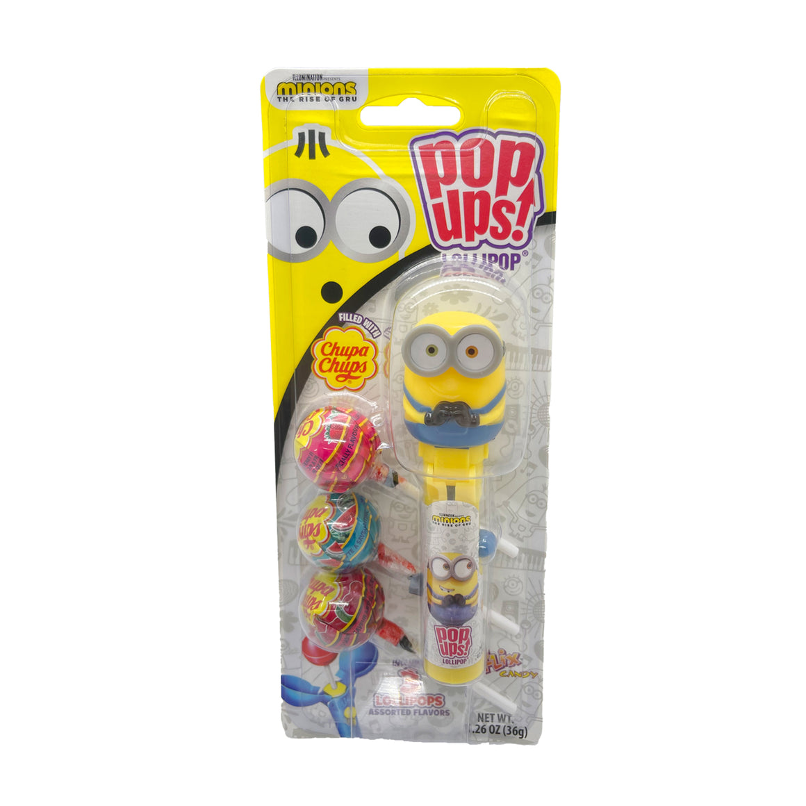 All City Candy Flix Pop ups! Minions Blister Card 1.26 oz. Bob Novelty Flix Candy For fresh candy and great service, visit www.allcitycandy.com