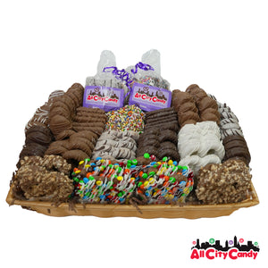 For fresh candy and great service, visit www.allcitycandy.com - Platinum Collection Gourmet Chocolate Covered Pretzel & Treat Gift Basket