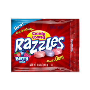 All City Candy Razzles Berry Mix Candy - 1.6-oz. Bag 1 Pouch Gum/Bubble Gum Concord Confections (Tootsie) For fresh candy and great service, visit www.allcitycandy.com