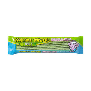 All City Candy Face Twisters Green Apple Sour Bubble Gum Straws 2 oz. Tray  Sour Schuster Products For fresh candy and great service, visit www.allcitycandy.com