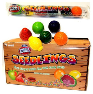 All City Candy Dubble Bubble Seedlings Fruit Shaped Bubble Gum - 6-Piece Tube Gum/Bubble Gum Concord Confections (Tootsie) Case of 24 For fresh candy and great service, visit www.allcitycandy.com