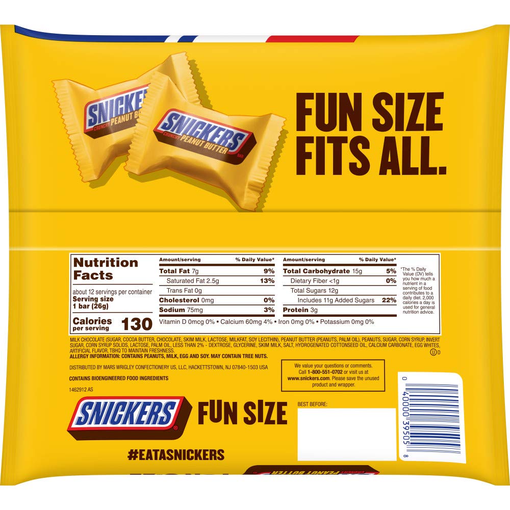 Snickers Bar, Peanut Butter, Crunchy, Fun Size - 11.50 oz