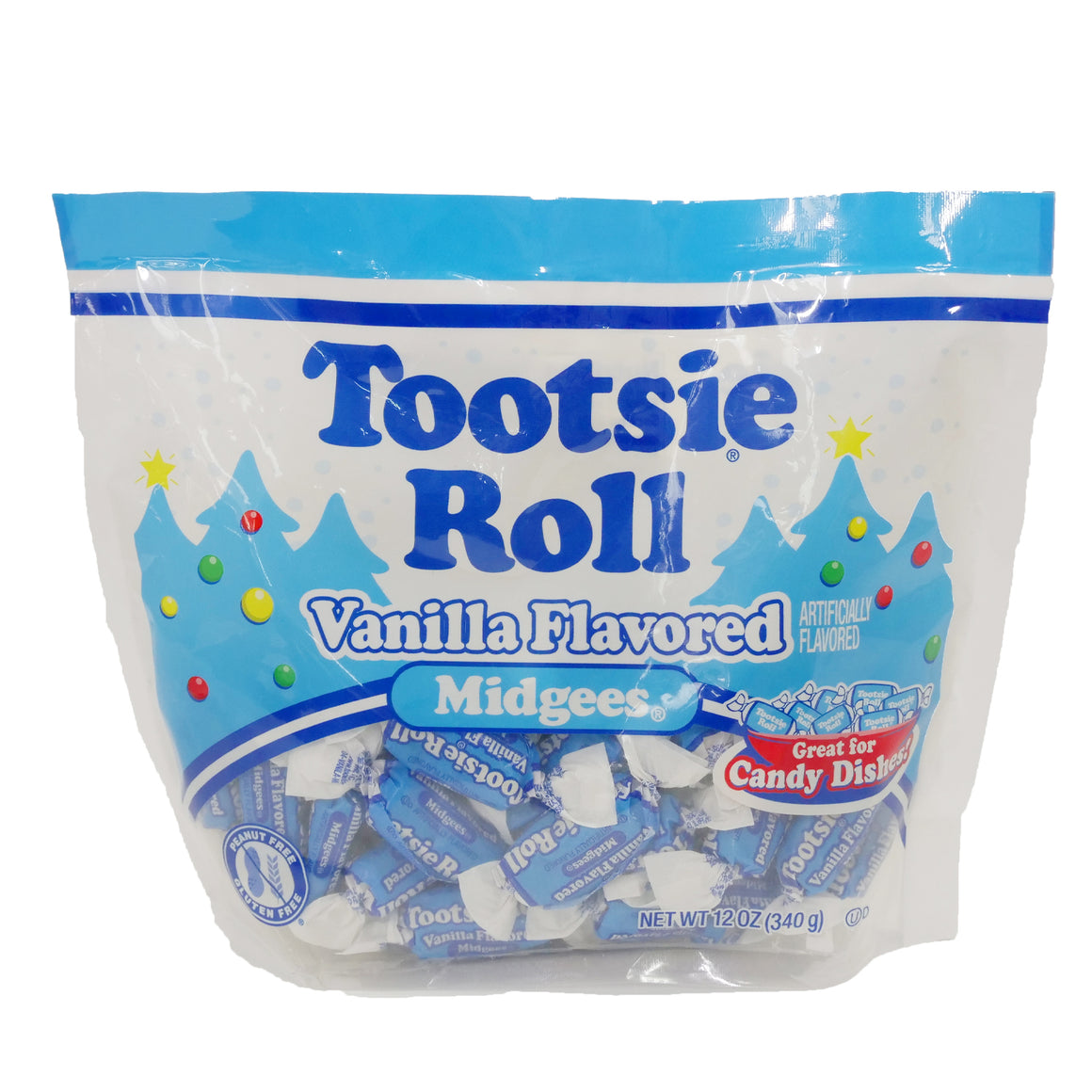 All City Candy Christmas Vanilla Flavored Tootsie Roll Midgees 12 oz. Bag Christmas Tootsie Roll Industries For fresh candy and great service, visit www.allcitycandy.com