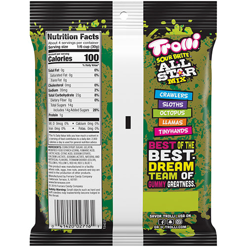 All City Candy Trolli Sour Brite All Star Mix Gummi Candy - 4.25-oz. Bag Gummi Trolli (Ferrara) For fresh candy and great service, visit www.allcitycandy.com