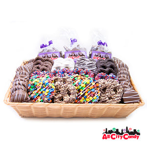 For fresh candy and great service, visit www.allcitycandy.com - Ultimate Collection Gourmet Chocolate Covered Pretzels & Treats Gift Basket