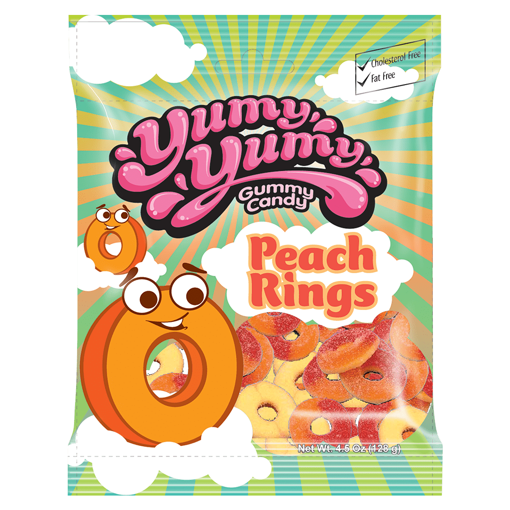 All City Candy Yumy Yumy Peach Rings Gummy Candy - 4.5-oz. Bag Gummi Kervan USA For fresh candy and great service, visit www.allcitycandy.com