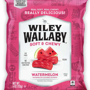 All City Candy Wiley Wallaby Soft and Chewy Watermelon Licorice 4 oz. Bag Licorice Kenny's Candy Company For fresh candy and great service, visit www.allcitycandy.com
