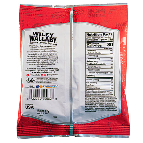 All City Candy Wiley Wallaby Soft & Chewy Original Red Strawberry Licorice Bags 4-oz. Bag Licorice Kenny's Candy Company For fresh candy and great service, visit www.allcitycandy.com
