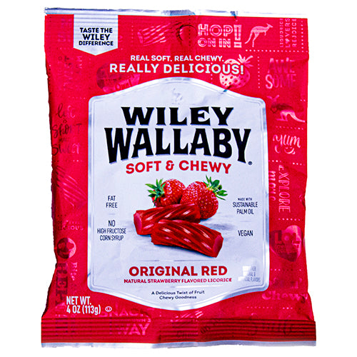 All City Candy Wiley Wallaby Soft & Chewy Original Red Strawberry Licorice Bags 4-oz. Bag Licorice Kenny's Candy Company For fresh candy and great service, visit www.allcitycandy.com