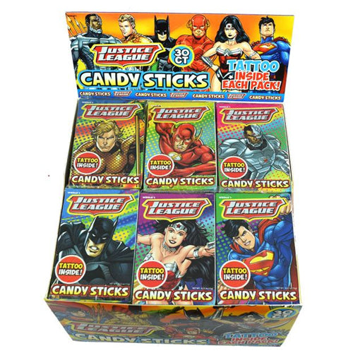 Justice League Candy Sticks- .52-oz. Box - Visit www.allcitycandy.com for great candy, service and delicious treats.