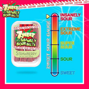 All City Candy Zweet Non-Kosher Insanely Sour Belts Strawberry 10 oz. Tub Sour Candy Galil Foods For fresh candy and great service, visit www.allcitycandy.com