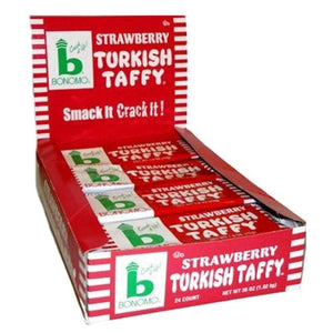All City Candy Bonomo Strawberry Turkish Taffy Candy Bar 1.5 oz. Taffy Warrell Classic Company Case of 24 For fresh candy and great service, visit www.allcitycandy.com