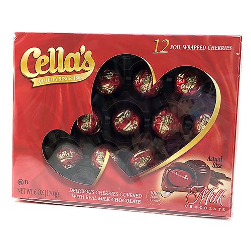 All City Candy Cella's Foil Wrapped Milk Chocolate Covered Cherries Valentine Gift Box 6 oz. Valentine's Day Tootsie Roll Industries For fresh candy and great service, visit www.allcitycandy.com