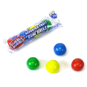 All City Candy Dubble Bubble Assorted Fruit Flavored Gumballs 4-Ball Tube - 1 4-Piece Tube Gum/Bubble Gum Concord Confections (Tootsie) For fresh candy and great service, visit www.allcitycandy.com