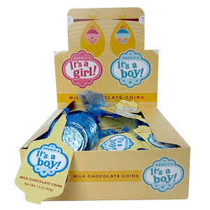 All City Candy Fort Knox Blue It's A Boy Milk Chocolate Coins - 1.5-oz. Mesh Bag Chocolate Gerrit J. Verburg Candy Case of 18 For fresh candy and great service, visit www.allcitycandy.com