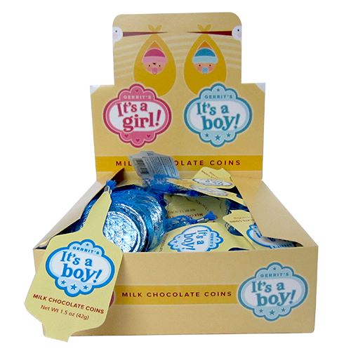 All City Candy Fort Knox Blue It's A Boy Milk Chocolate Coins - 1.5-oz. Mesh Bag Chocolate Gerrit J. Verburg Candy 1 Bag For fresh candy and great service, visit www.allcitycandy.com
