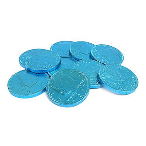 All City Candy Fort Knox Caribbean Blue Milk Chocolate Coins - 1 LB Mesh Bag Chocolate Gerrit J. Verburg Candy For fresh candy and great service, visit www.allcitycandy.com