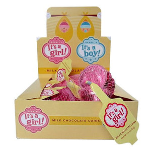 All City Candy Fort Knox Pink It's A Girl Milk Chocolate Coins - 1.5-oz. Mesh Bag Chocolate Gerrit J. Verburg Candy Case of 18 For fresh candy and great service, visit www.allcitycandy.com