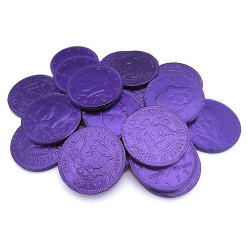 All City Candy Fort Knox Purple Milk Chocolate Coins - 1 LB Mesh Bag Chocolate Gerrit J. Verburg Candy For fresh candy and great service, visit www.allcitycandy.com