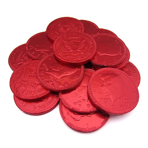 All City Candy Fort Knox Red Milk Chocolate Coins - 1 LB Mesh Bag Chocolate Gerrit J. Verburg Candy For fresh candy and great service, visit www.allcitycandy.com