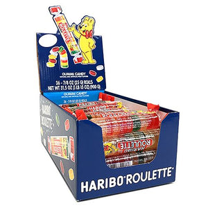 All City Candy Haribo Roulette Gummi Candy 7/8-oz. Roll - Case of 36 Gummi Haribo Candy For fresh candy and great service, visit www.allcitycandy.com