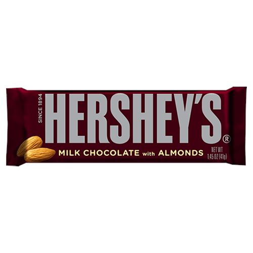 All City Candy Hershey's Milk Chocolate with Almonds Candy Bar 1.45 oz. Candy Bars Hershey's 1 Bar For fresh candy and great service, visit www.allcitycandy.com