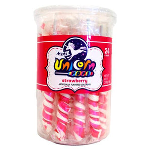 All City Candy Hot Pink & White Strawberry Mini Unicorn Pop - 24 Count Tub Lollipops & Suckers Adams & Brooks For fresh candy and great service, visit www.allcitycandy.com