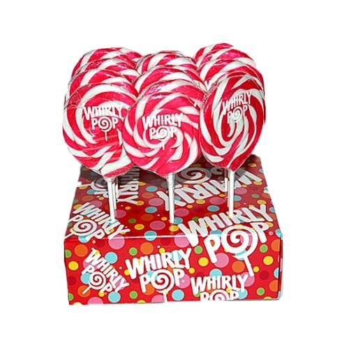All City Candy Hot Pink & White Strawberry Whirly Pop 1.5 oz., 3" Lollipops & Suckers Adams & Brooks Case of 24 For fresh candy and great service, visit www.allcitycandy.com