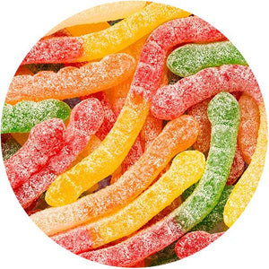 All City Candy Large Sour Assorted Fruit Gummi Worms - 4.5 LB Bulk Bags Bulk Unwrapped Albanese Confectionery For fresh candy and great service, visit www.allcitycandy.com