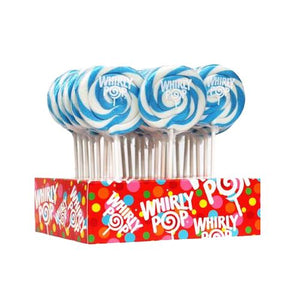 All City Candy Light Blue & White Blueberry Whirly Pop 1.5 oz., 3" Lollipops & Suckers Adams & Brooks Case of 24 For fresh candy and great service, visit www.allcitycandy.com