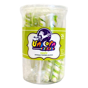 All City Candy Light Green & White Apple Mini Unicorn Pop - 24 Count Tub Lollipops & Suckers Adams & Brooks For fresh candy and great service, visit www.allcitycandy.com