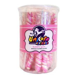 All City Candy Light Pink & White Bubble Gum Mini Unicorn Pop - 24 Count Tub Lollipops & Suckers Adams & Brooks For fresh candy and great service, visit www.allcitycandy.com