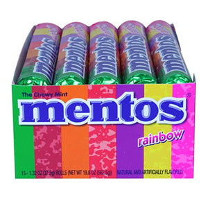 All City Candy Mentos Rainbow Chewy Mints 1.32-oz. Roll Mints Perfetti Van Melle Case of 15 For fresh candy and great service, visit www.allcitycandy.com