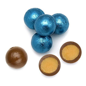 All City Candy Palmer Caribbean Blue Foiled Caramel Filled Chocolate Balls - 3 LB Bulk Bag Bulk Wrapped R.M. Palmer Company For fresh candy and great service, visit www.allcitycandy.com