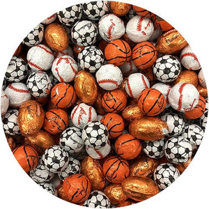 All City Candy Palmer Chocolate Flavored Foil Wrapped Super Sports Balls - 3 LB Bulk Bag Bulk Wrapped R.M. Palmer Company For fresh candy and great service, visit www.allcitycandy.com