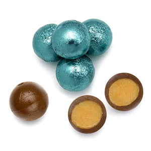 All City Candy Palmer Robin's Egg Blue Foiled Caramel Filled Chocolate Balls - 3 LB Bulk Bag Bulk Wrapped R.M. Palmer Company For fresh candy and great service, visit www.allcitycandy.com