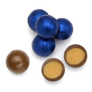All City Candy Palmer Royal Blue Foiled Caramel Filled Chocolate Balls - 3 LB Bulk Bag Bulk Wrapped R.M. Palmer Company For fresh candy and great service, visit www.allcitycandy.com