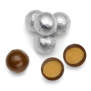 All City Candy Palmer Silver Foiled Caramel Filled Chocolate Balls - 3 LB Bulk Bag Bulk Wrapped R.M. Palmer Company For fresh candy and great service, visit www.allcitycandy.com