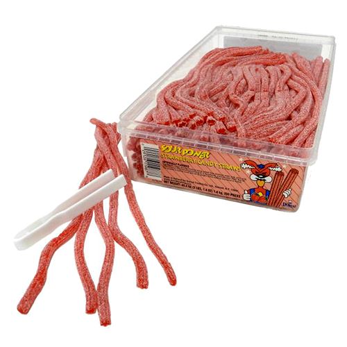All City Candy Sour Power Strawberry Candy Straws - Tub of 200 Sour Dorval Trading For fresh candy and great service, visit www.allcitycandy.com