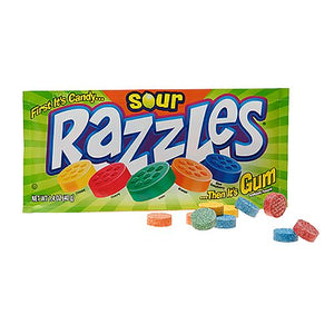 All City Candy Sour Razzles Candy - 1.4-oz. Pouch Gum/Bubble Gum Concord Confections (Tootsie) 1 Pouch For fresh candy and great service, visit www.allcitycandy.com