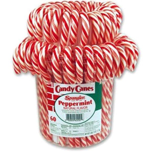 All City Candy Spangler Red & White Peppermint Candy Canes 1 oz. Christmas Spangler Tub of 60 For fresh candy and great service, visit www.allcitycandy.com