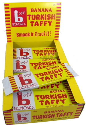 All City Candy Bonomo Banana Turkish Taffy Candy Bar 1.5 oz. Taffy Warrell Classic Company Case of 24 For fresh candy and great service, visit www.allcitycandy.com