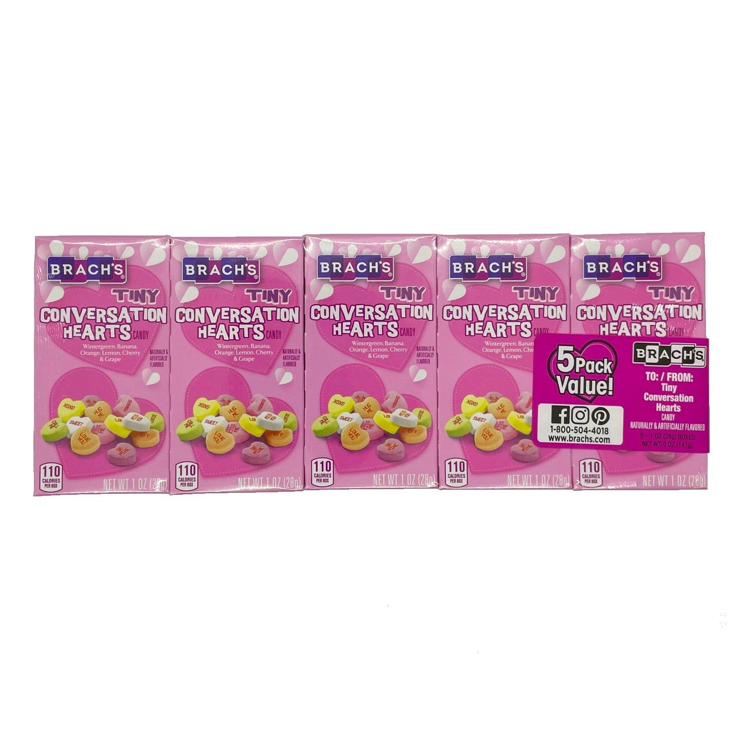 Brach's Tiny Conversation Hearts Candy, 5 Count Hand Out Boxes
